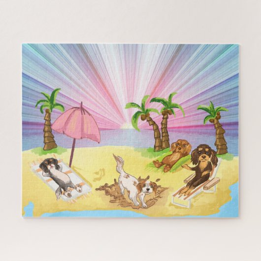 Puzzle Funny Cavalier King Charles Spaniels at the Beach  (Horizontal)