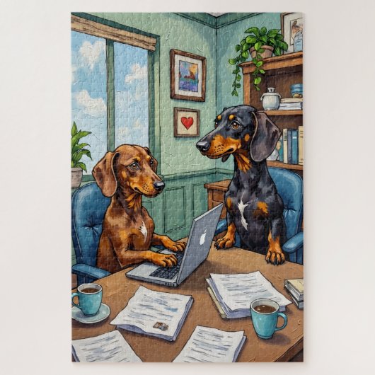 Puzzle Funny Dachshund Office Life Dog Lover Art (Vertical)