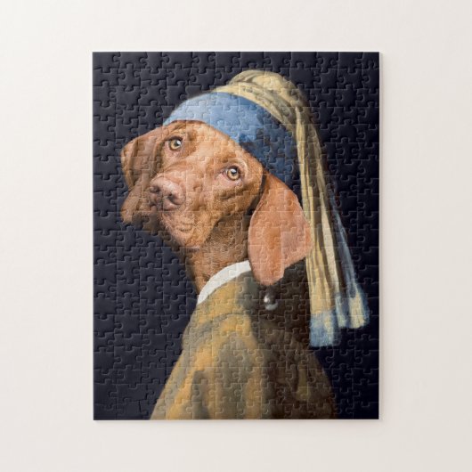 Puzzle Funny Dog Girl with a Pearl Earring Vermeer Parody (Vertical)