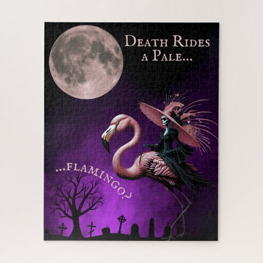 Puzzle Funny Halloween Skeleton Witch and Flamingo (Vertical)