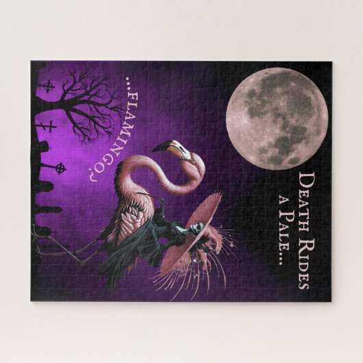 Puzzle Funny Halloween Skeleton Witch and Flamingo (Horizontal)