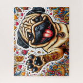 Puzzle Funny Happy Pug Dog (Vertical)