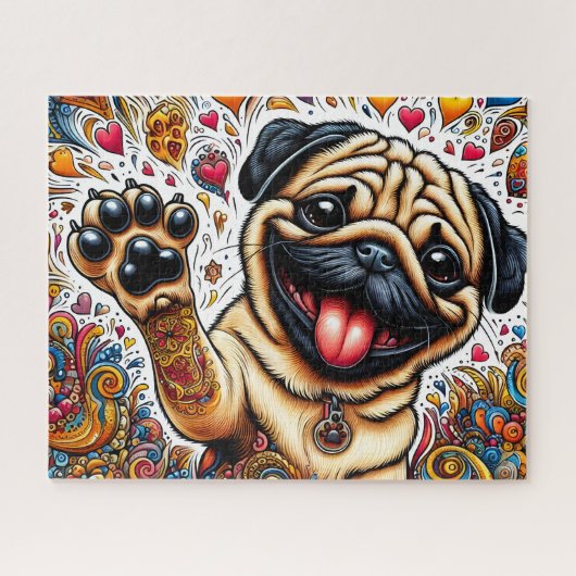 Puzzle Funny Happy Pug Dog (Horizontal)