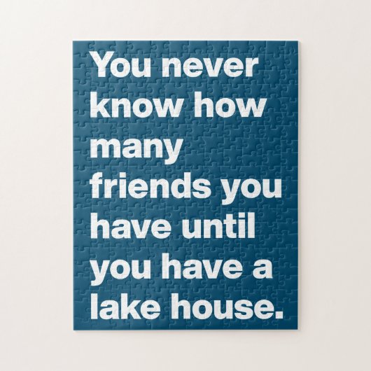 Puzzle Funny Lake House Friends Citation Typographie Bleu (Vertical)