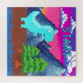 Puzzle Funny Pixel Gamer Pixelated- Dinosaur Illustration (Horizontal)