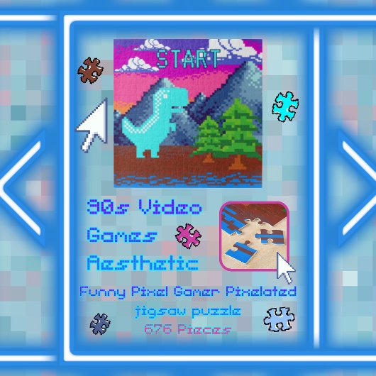 Puzzle Funny Pixel Gamer Pixelated- Dinosaur Illustration