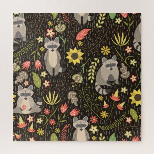 Puzzle Funny Raccoons Vintage Illustration Motif (Vertical)