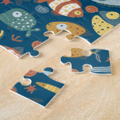 Puzzle Funny Whimsical Océan Poisson Motif bleu (Côté)