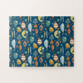 Puzzle Funny Whimsical Océan Poisson Motif bleu (Horizontal)