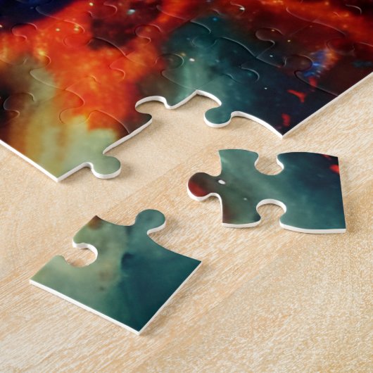 Puzzle Galaxie cosmique complexe bleu rouge et violet (Côté)