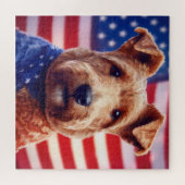 Puzzle Gallois Terrier Avec Drapeau Américain Et Bandana (Horizontal)