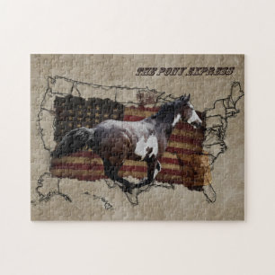 Puzzle Galloping Pinto Paint USA Pony Express Horse