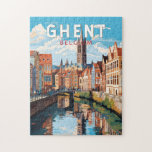 Puzzle Gand Belgique Travel Art Vintage<br><div class="desc">Design de déplacement vectoriel rétro de Gand. Gand est bien connu pour ses grands carrés publics et ses marchés,  dont le principal est le Vrijdagmarkt ("Marché du Vendredi"),  le centre de la vie de la ville médiévale.</div>