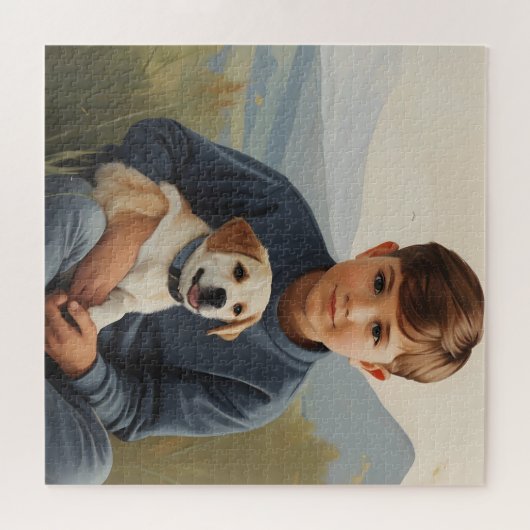 Puzzle Garçon avec art chien (Horizontal)
