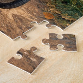 Puzzle Garçon avec wagon rouge et chiot retriever doré (Côté)