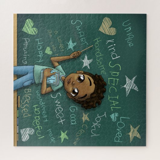 Puzzle Garçon Brown et mots positifs (Horizontal)