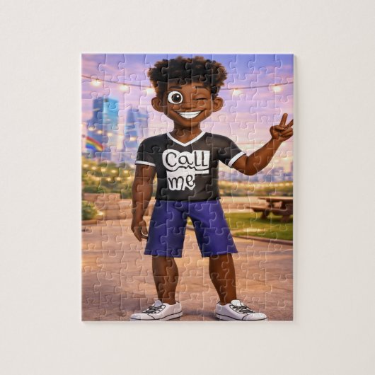 Puzzle Garçon de dessin animé 3D cool faisant un signe de (Vertical)