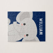 Puzzle Garçon éléphant Navy Bleu Enfants personnalisés (Horizontal)