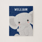 Puzzle Garçon éléphant Navy Bleu Enfants personnalisés (Vertical)