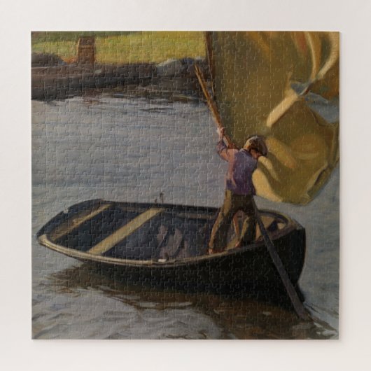 Puzzle Garçon en voilier sur la rivière (par Magnus Encke (Vertical)