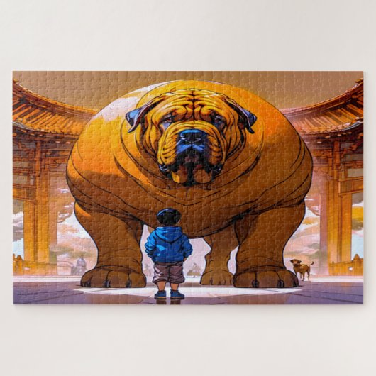 Puzzle garçon et gros chien (Horizontal)
