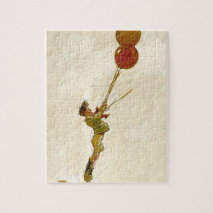 Puzzle Garçon vintage avec ballons rouges à une fête d'an