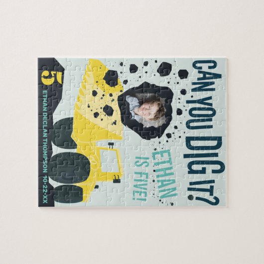 Puzzle Garçons Anniversaire Construction Camion Bleu Jaun (Horizontal)