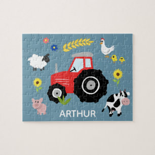 Puzzle Garçons Cute Blue Farm Tracteur et nom Enfants