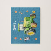 Puzzle Garçons Cute Blue Farm Tracteur et nom Enfants (Vertical)