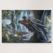 Puzzle Garde du dragon noir protégeant un château de mont (Horizontal)