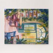 Puzzle Garden Cafe | Botanical Watercolor Painting (Horizontal)