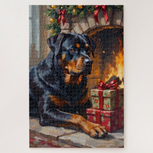 Puzzle Gardien de cheminée de Noël Rottweiler (Vertical)