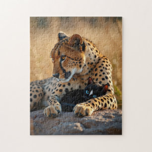 Puzzle Gardien du guépard, cœur de chaton
