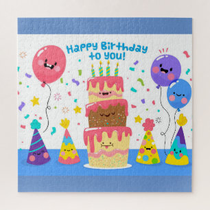 Puzzle Gâteau D'Anniversaire Souriant Et Ballons