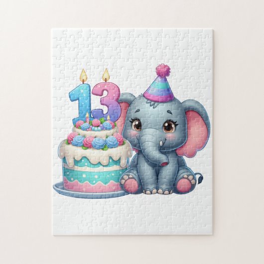 Puzzle Gâteau d'éléphant pour 13e anniversaire (Vertical)