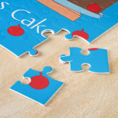Puzzle Gâteau jaune et cerises : Bleu-vert (Côté)