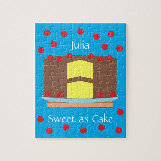 Puzzle Gâteau jaune et cerises : Bleu-vert (Vertical)