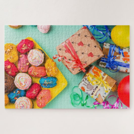 Puzzle Gâteaux d'anniversaire Cookies et cadeaux (Horizontal)