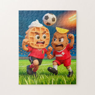 Puzzle Gaufre belge contre duel de football de schnitzel