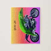 Puzzle Gecko Motorcycle Rider Pink Horizon Ajouter le nom (Vertical)