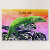 Puzzle Gecko Motorcycle Rider Pink Horizon Ajouter le nom (Horizontal)