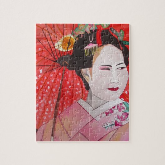 Puzzle Geisha avec parapluie rouge peinture d'art origina (Vertical)