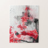 Puzzle Geisha chinois aquarelle sur un pont (Vertical)