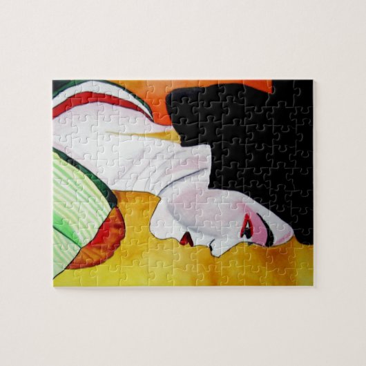 Puzzle Geisha japonais avec kimono vert art original (Horizontal)
