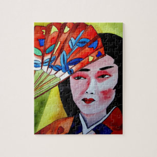 Puzzle geisha japonaise avec ventilateur peinture d'art o