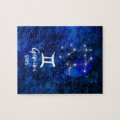 Puzzle Gemini Zodiac Constellation Bleu Galaxie Monogramm (Horizontal)