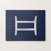Puzzle Gemini Zodiac Symbol Navy Blue Carbon Fiber Print (Horizontal)