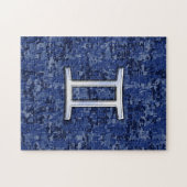 Puzzle Gemini Zodiac Symbol on Navy Blue Digital Camo (Horizontal)