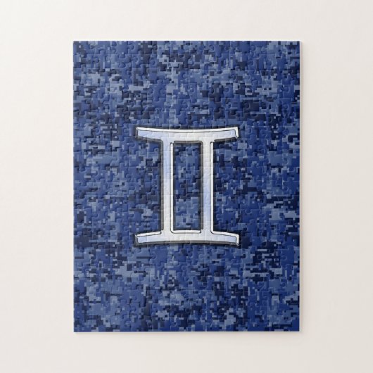 Puzzle Gemini Zodiac Symbol on Navy Blue Digital Camo (Vertical)
