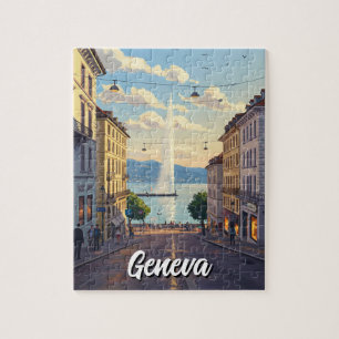 Puzzle Geneva Street Suisse Travel Jet d'eau Sunset